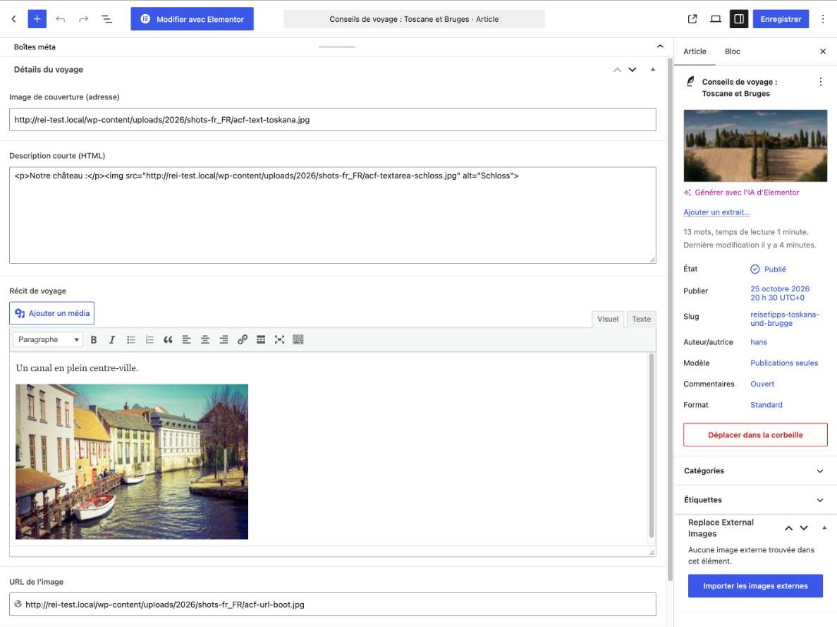 Article avec champs ACF après l’import : les adresses des images pointent vers son propre site